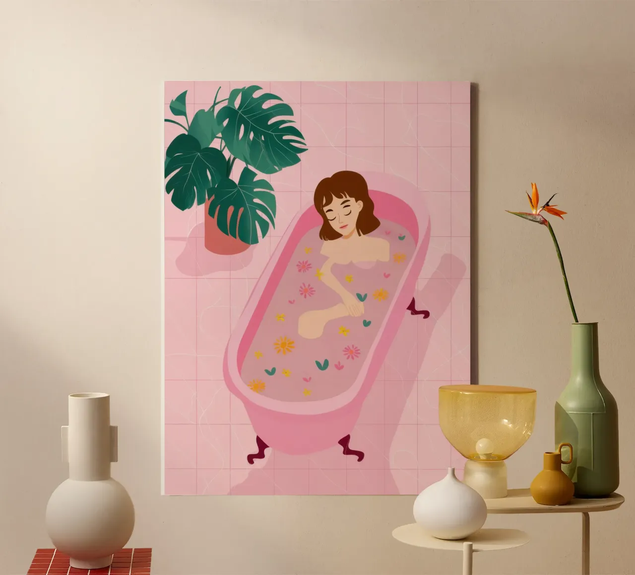 Pastel Bath Time canvas by Flock Reverie