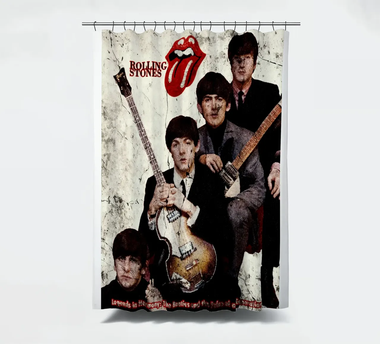 I Rolling Stones con la leggendaria "Introducing Lips" tenda da doccia da Abasa Inaraya