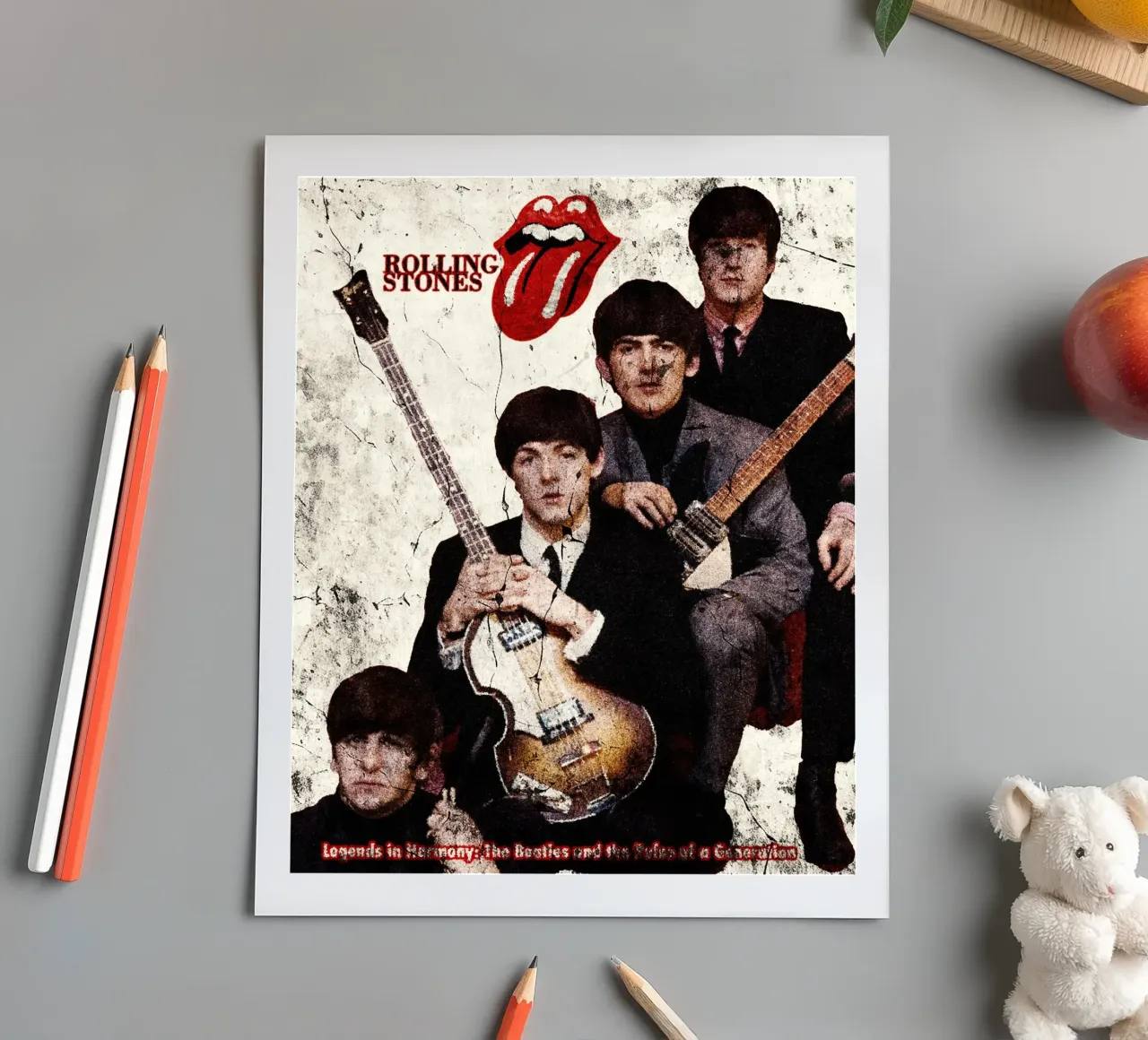 The Rolling Stones with the legendary "Introducing Lips" sticker sheet by Abasa Inaraya