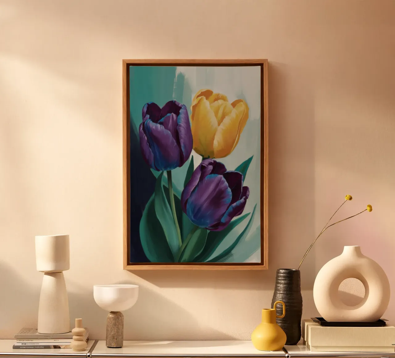 Moody Tulip Duo canvas with Floater frame by Flock Reverie