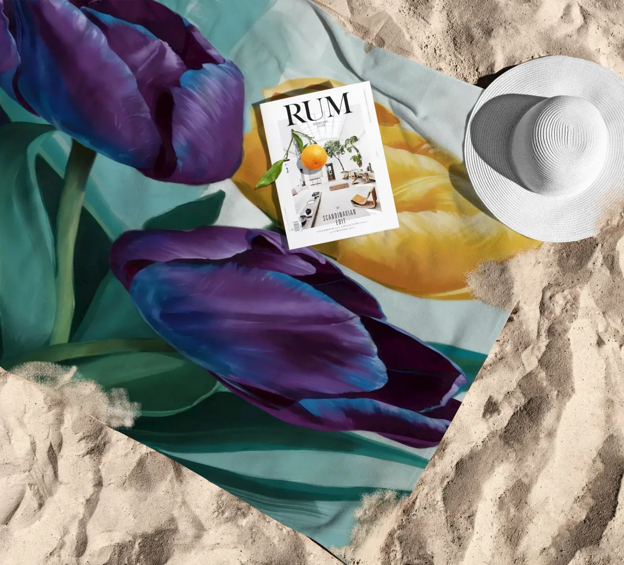 Moody Tulip Duo beach towel by Flock Reverie