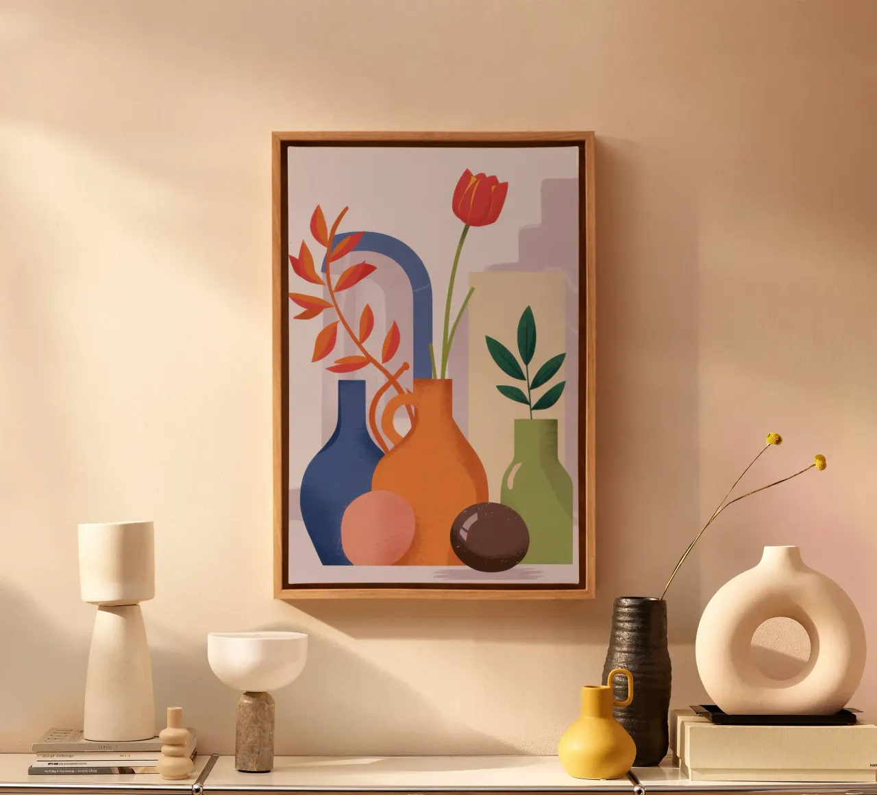 Abstract Autumn StillLife canvas with Floater frame by Flock Reverie