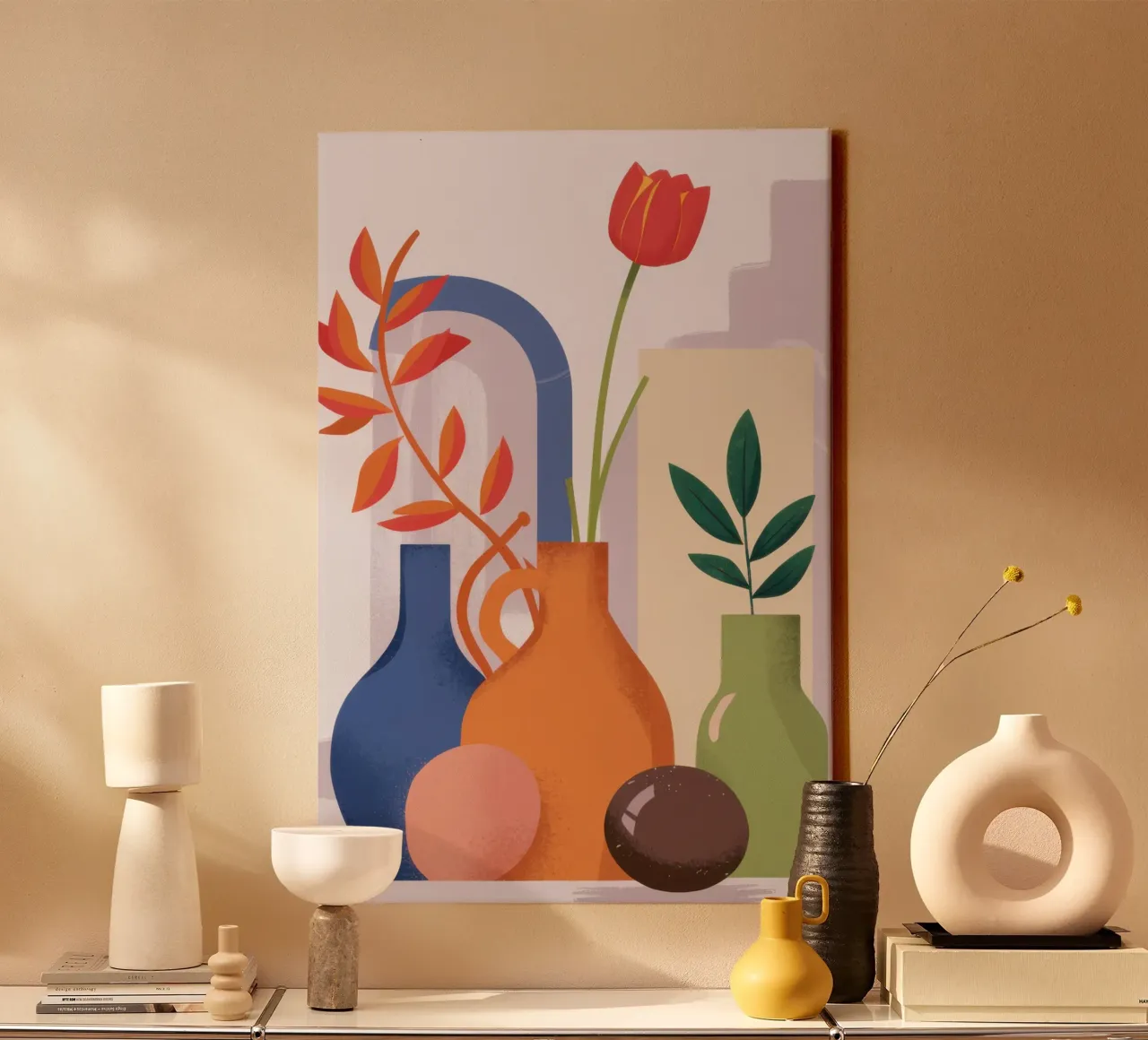 Abstract Autumn StillLife canvas with Floater frame by Flock Reverie