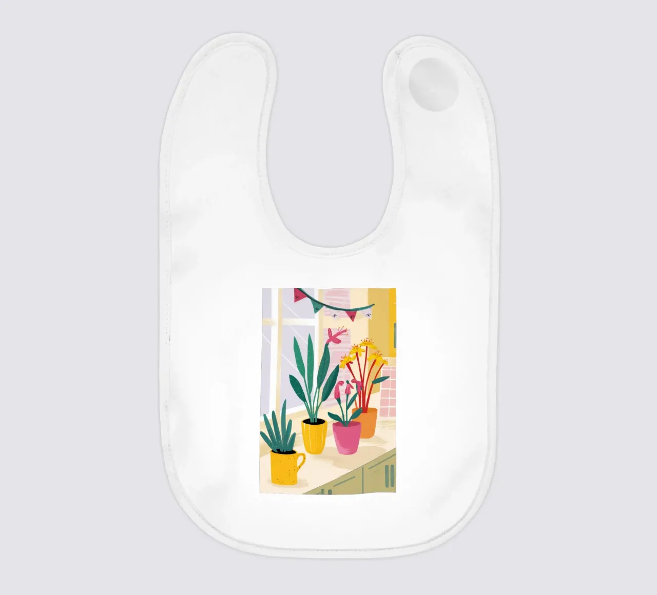 Sunny Kitchen Window baby bib by Flock Reverie