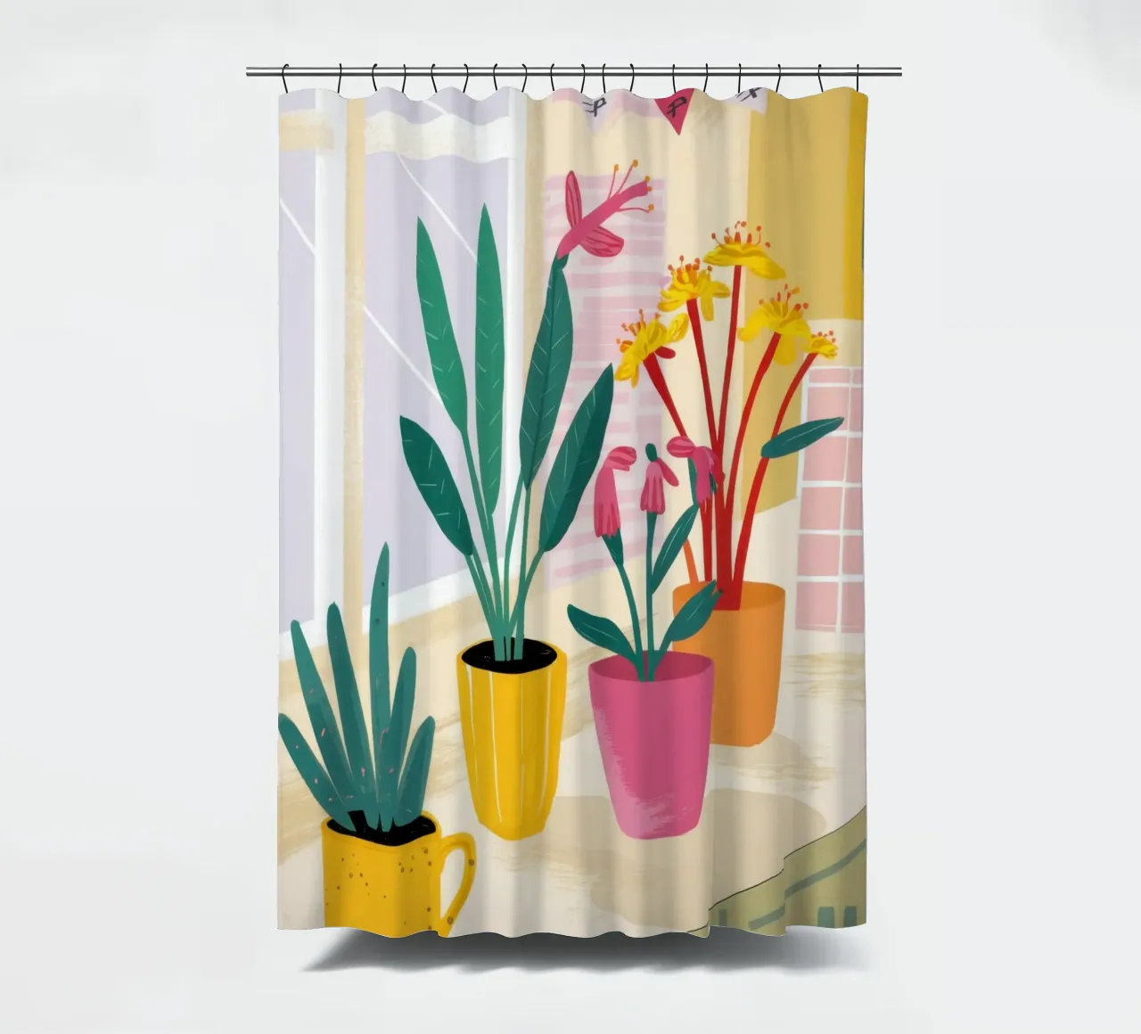 Sunny Kitchen Window shower curtain by Flock Reverie