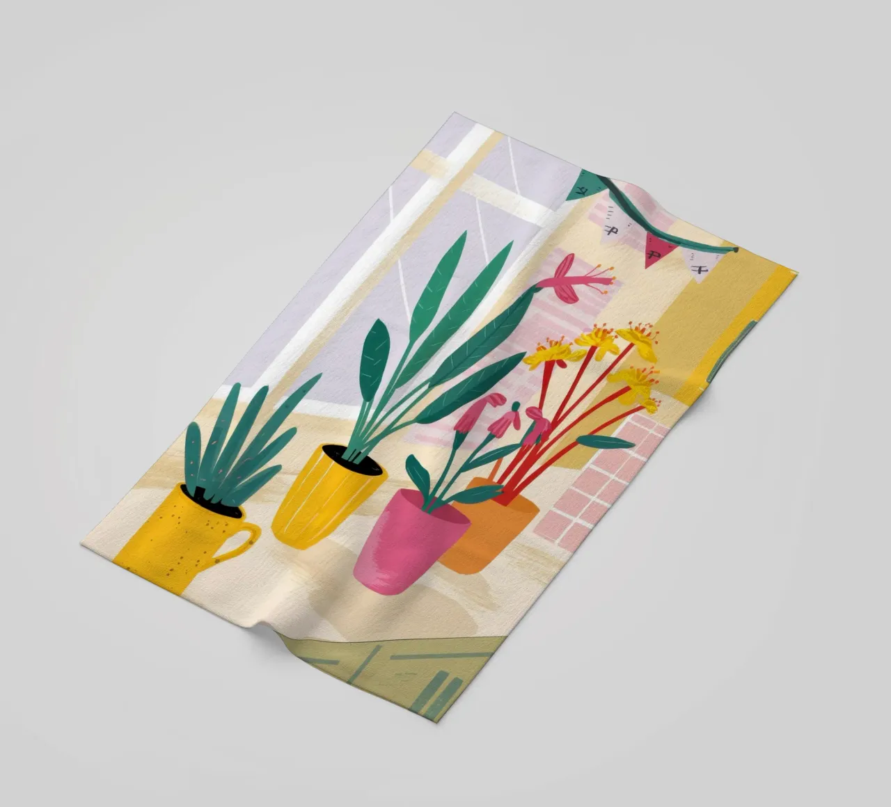 Sunny Kitchen Window beach towel by Flock Reverie