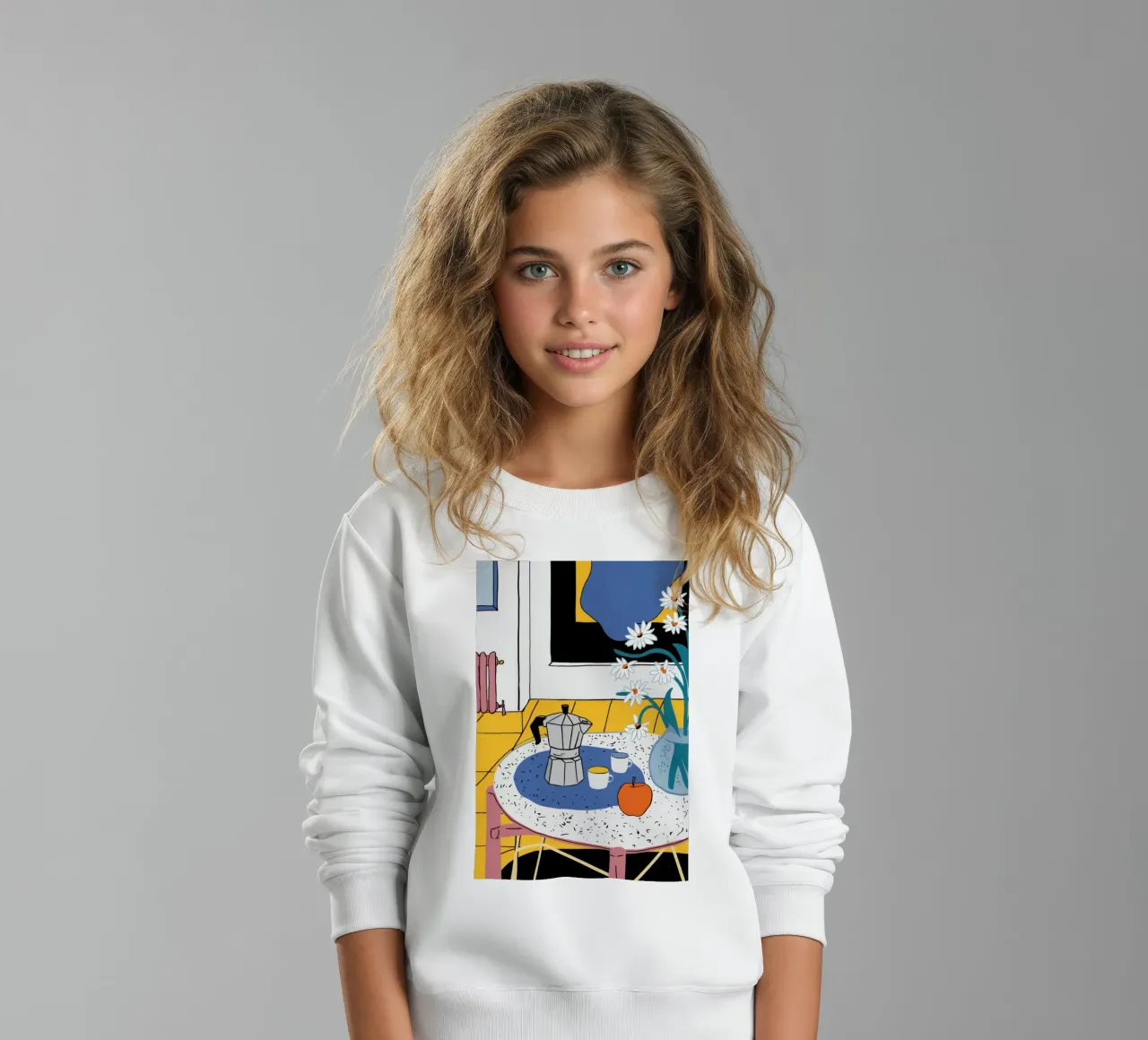 Cozy Coffee Corner kids sweatshirt by Flock Reverie