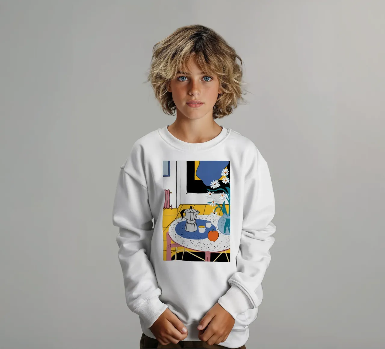 Cozy Coffee Corner kids sweatshirt by Flock Reverie