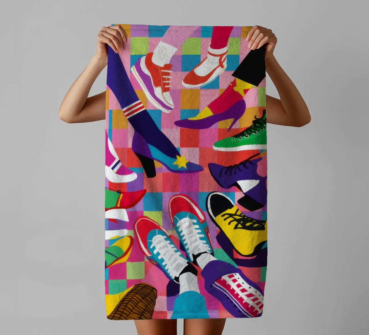 Abstract Sneaker Collage towel by Flock Reverie