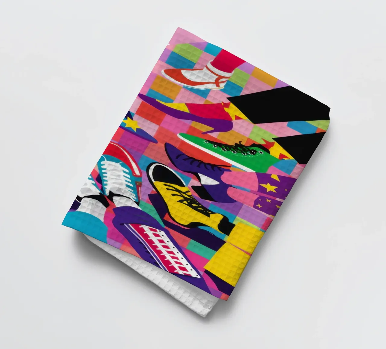 Abstract Sneaker Collage tea towel by Flock Reverie