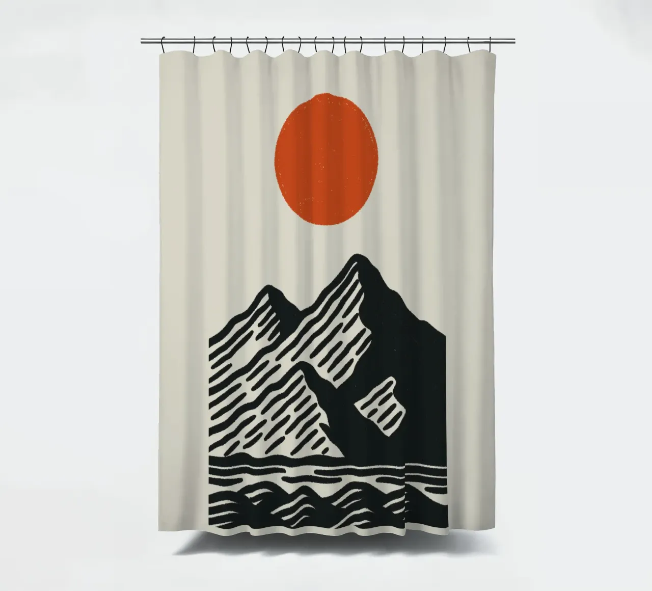 Poster naturalistico di ispirazione giapponese - Sole di montagna grafico tenda da doccia da Studio Mooodz