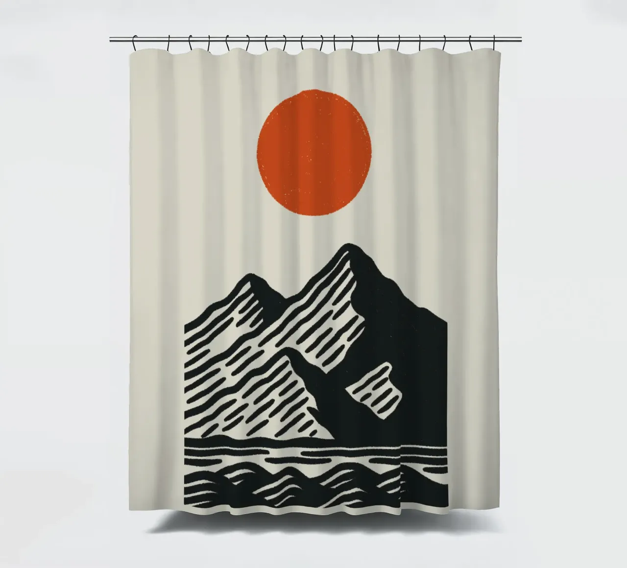Poster naturalistico di ispirazione giapponese - Sole di montagna grafico tenda da doccia da Studio Mooodz