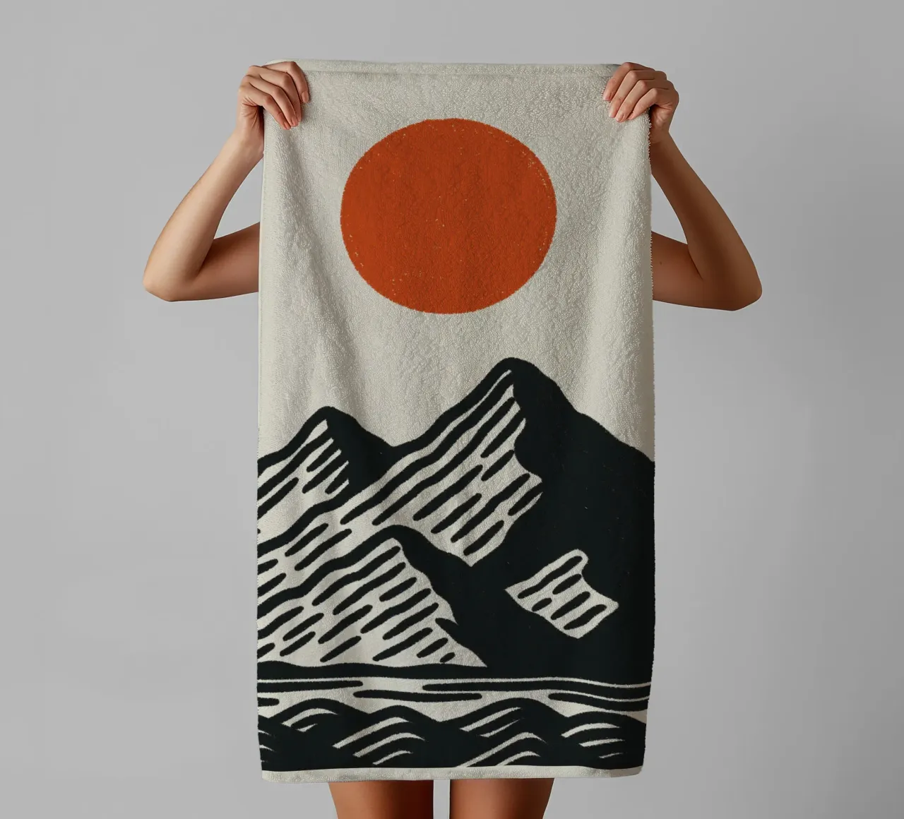 Poster naturalistico di ispirazione giapponese - Sole di montagna grafico asciugamano da bagno da Studio Mooodz