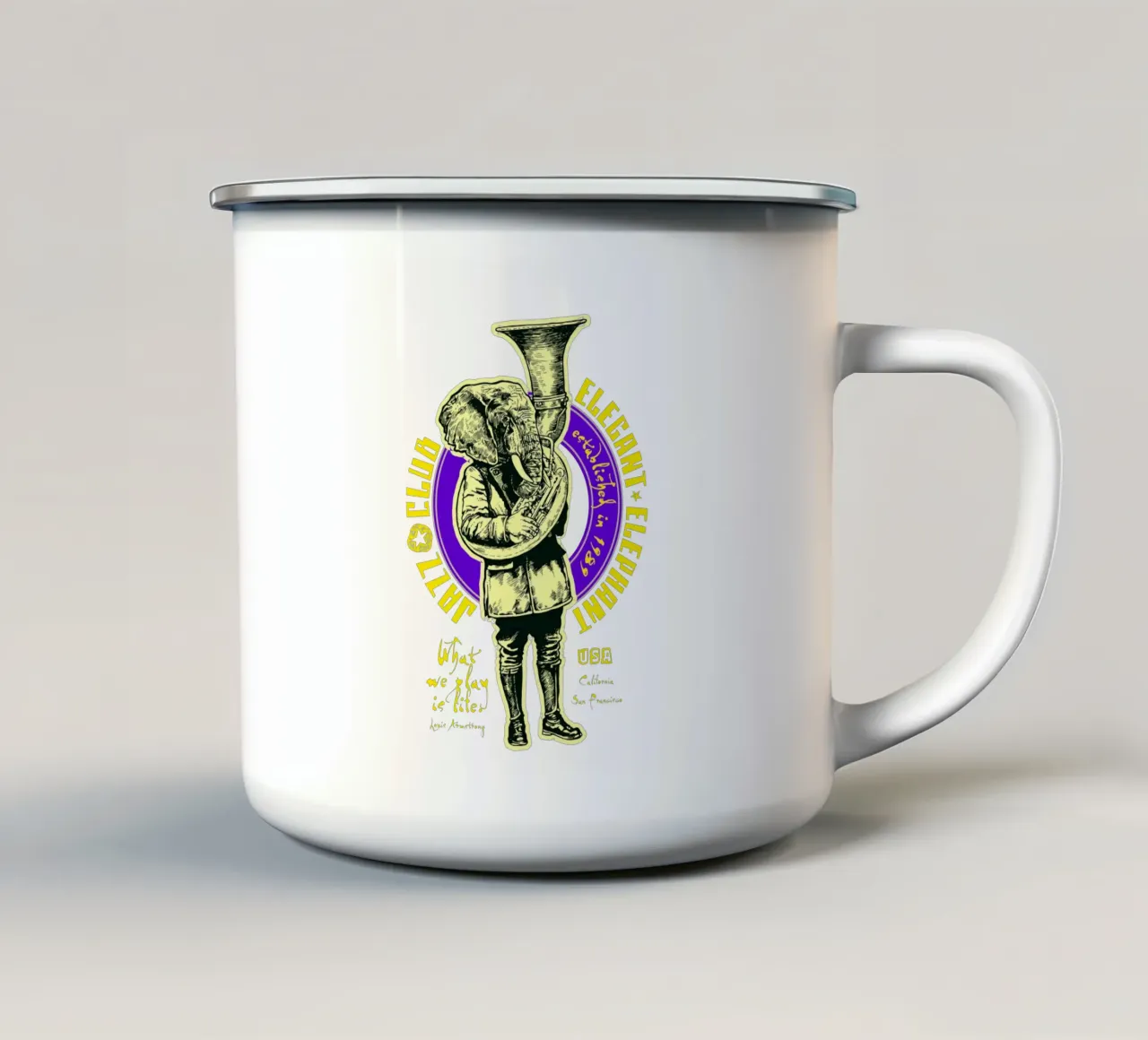 Elegant Elephant Jazz Club Muziek emaille mok van Cute