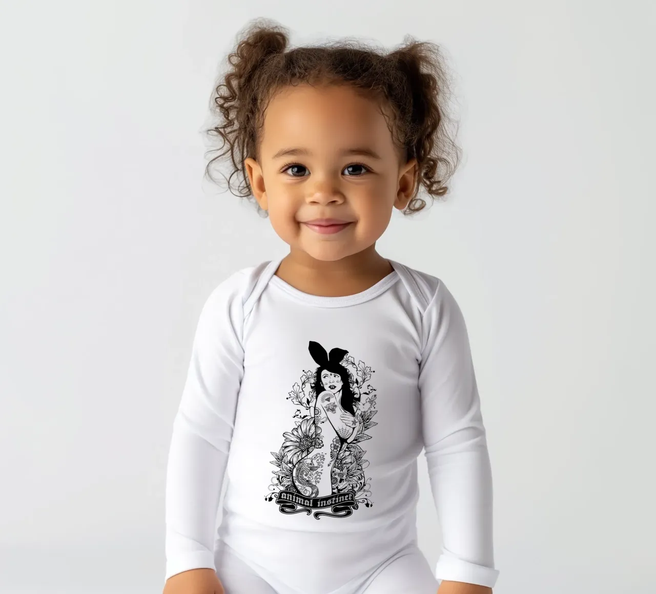 Animal Instinct Monochrome Illustration long-sleeve baby romper by Cute