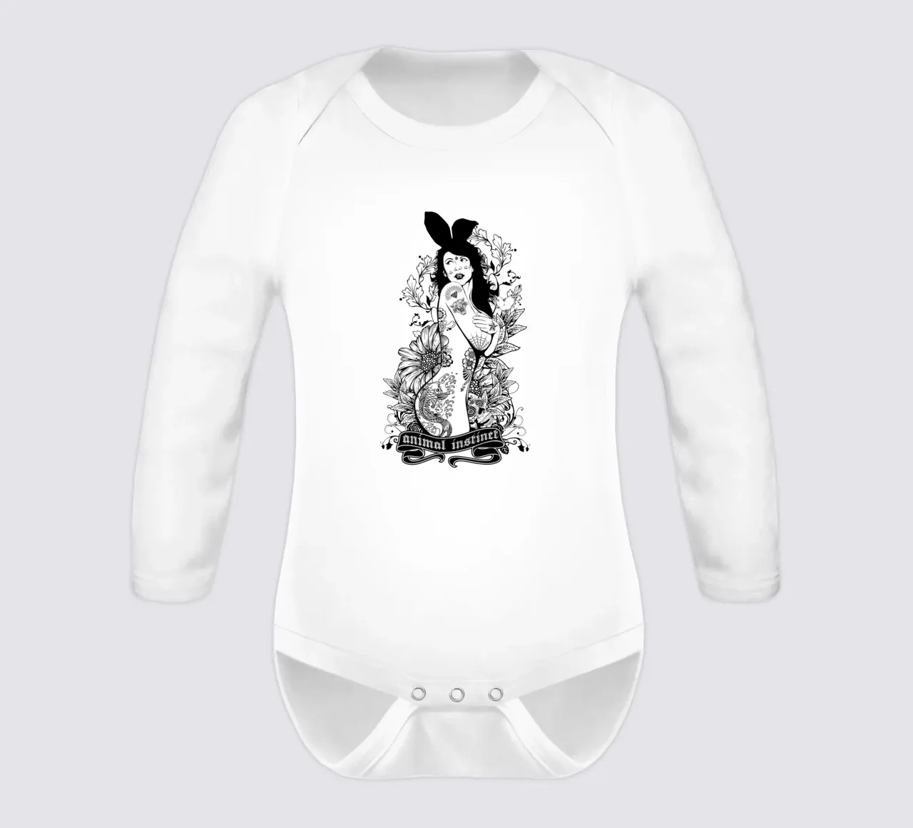 Animal Instinct Monochrome Illustration long-sleeve baby romper by Cute