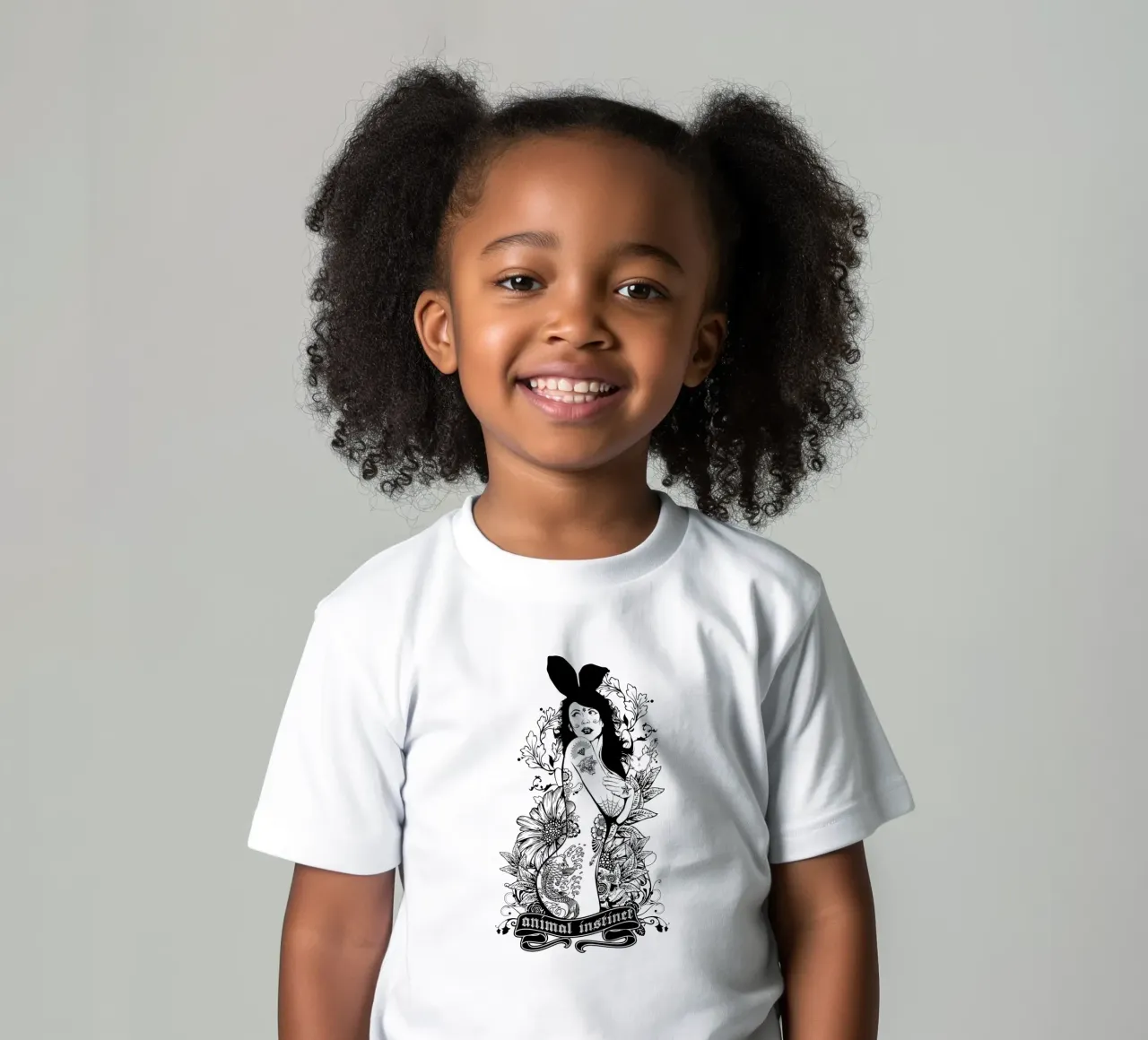 Animal Instinct Monochrome Illustration kids t-shirt by Cute