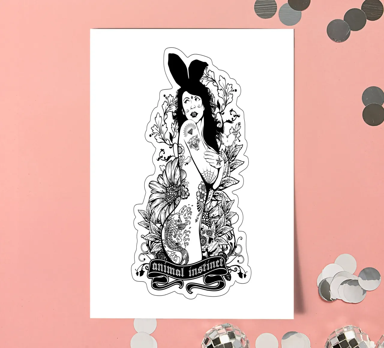 Istinto animale Illustrazione monocromatica foglio adesivo da Cute