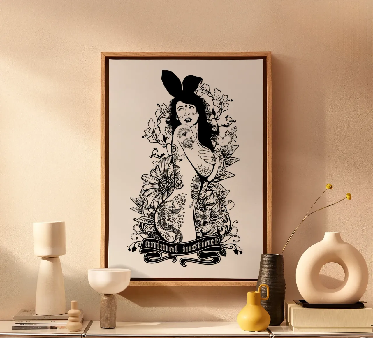 Istinto animale Illustrazione monocromatica tela con Cornice a cassetta da Cute