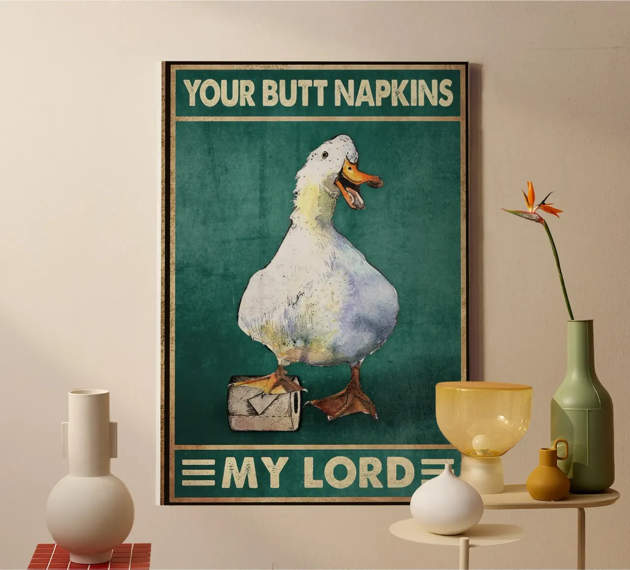 The Duck And Toilet Paper Roll canvas by hibbs ronniee