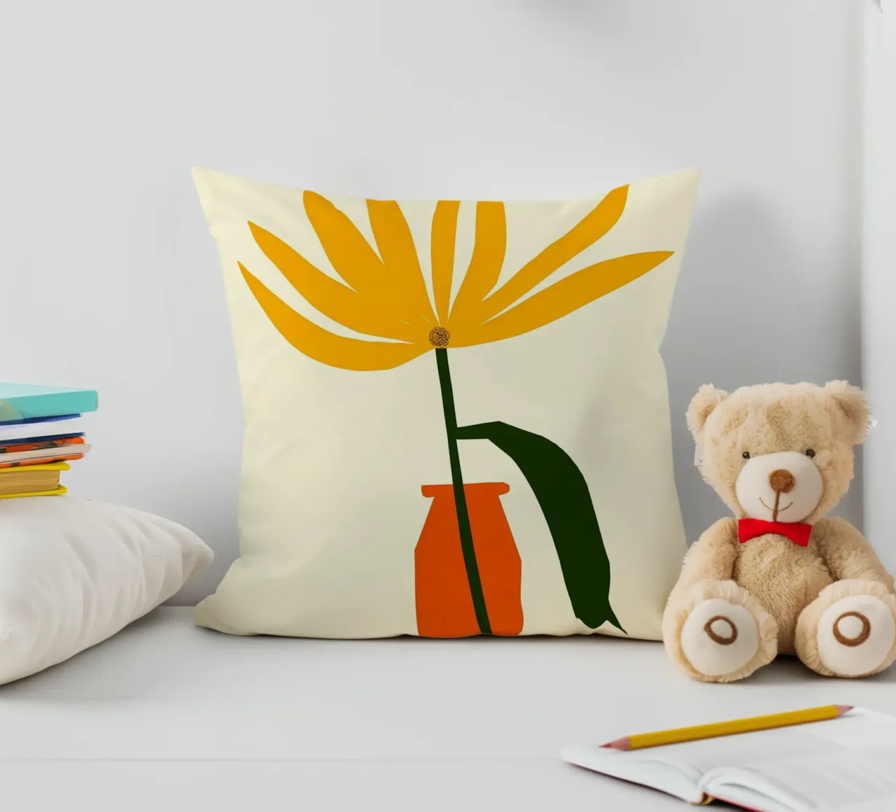 Vaso e fiore giallo cuscino da Haleigh