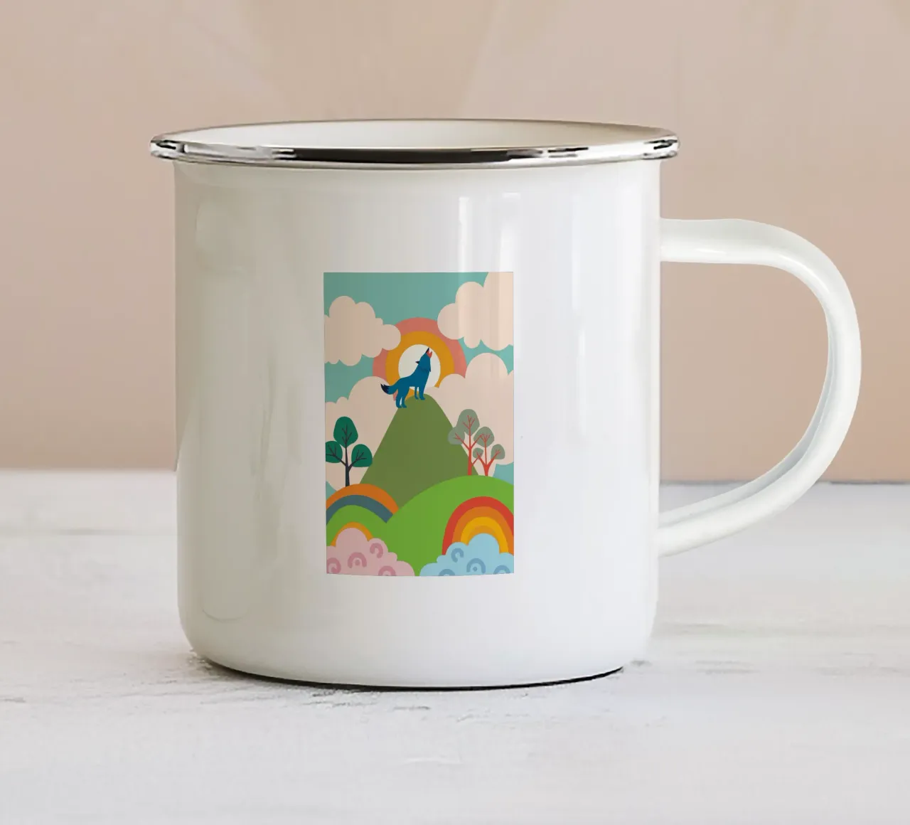 Wolf Roar Emaille Tasse von CUTE ANIMALS