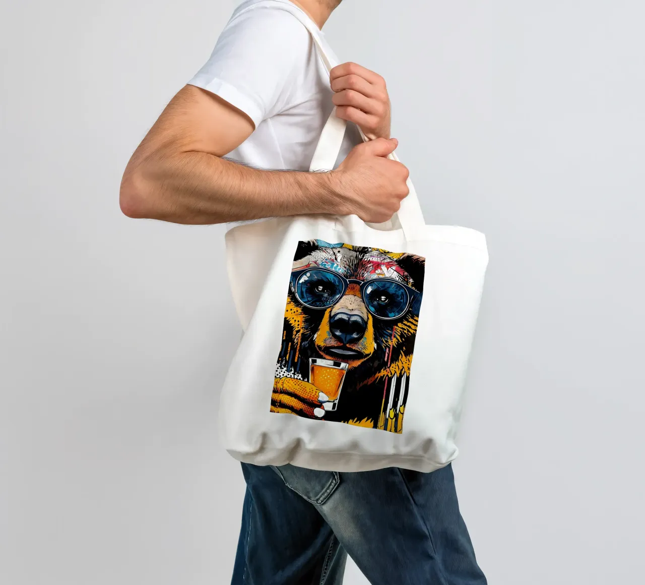 Orso cool con birra Pop Art borsa in juta da 🥝 KIWI STORE