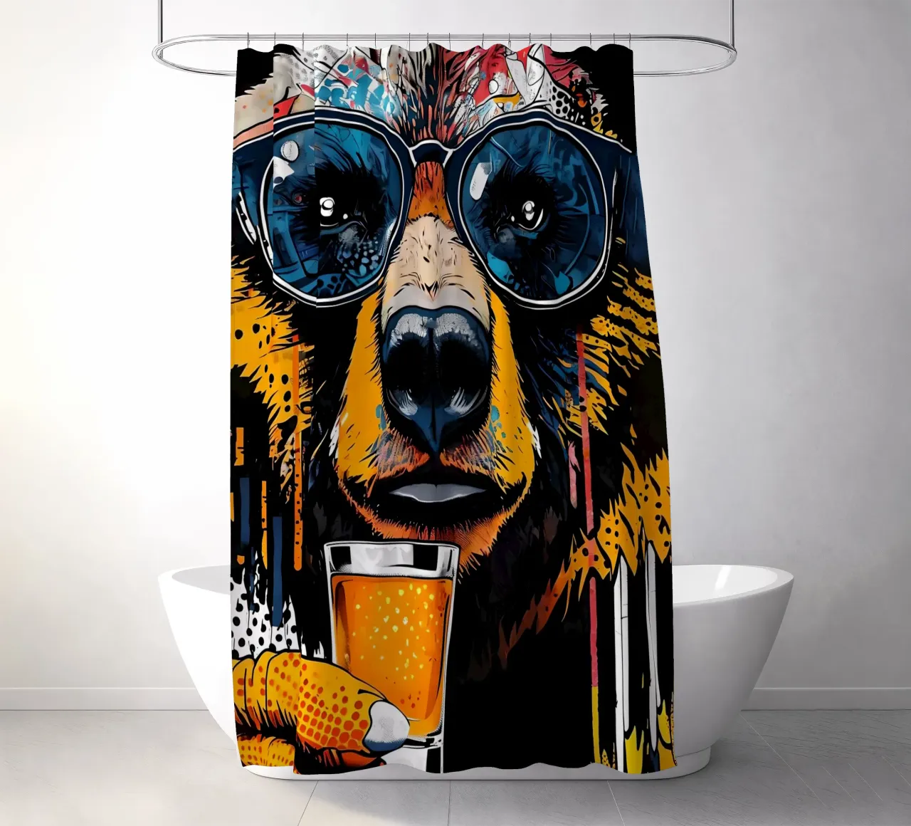 Orso cool con birra Pop Art tenda da doccia da 🥝 KIWI STORE