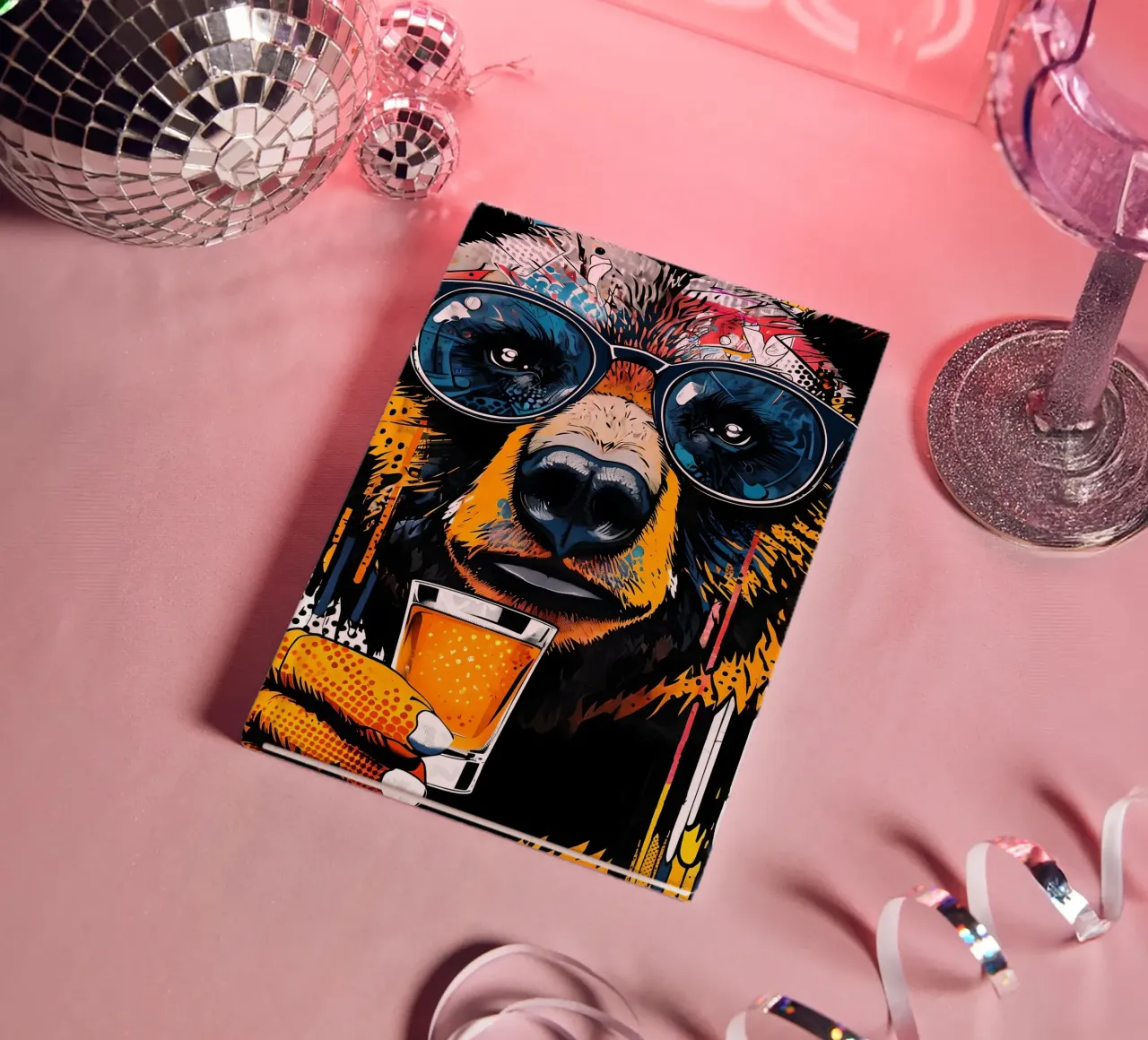 Orso cool con birra Pop Art diario da 🥝 KIWI STORE