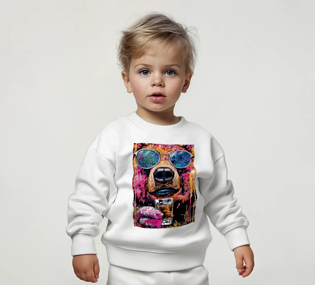 Orso cool con birra Pop Art felpa neonato da 🥝 KIWI STORE