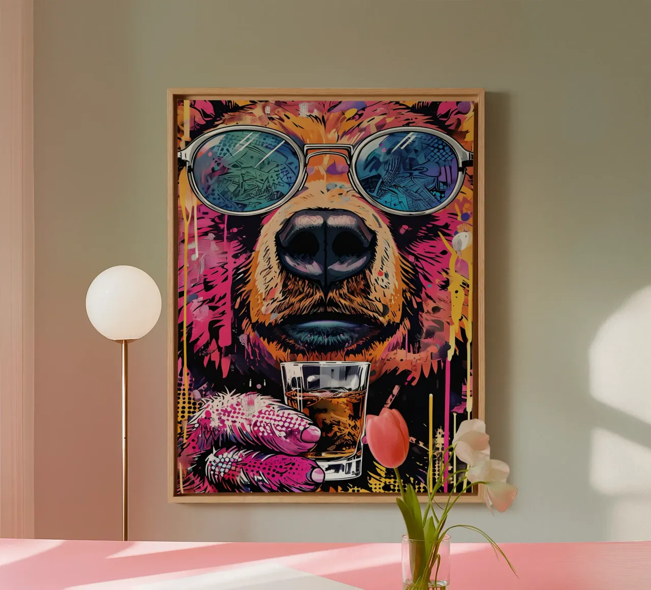 Orso cool con birra Pop Art tela da 🥝 KIWI STORE