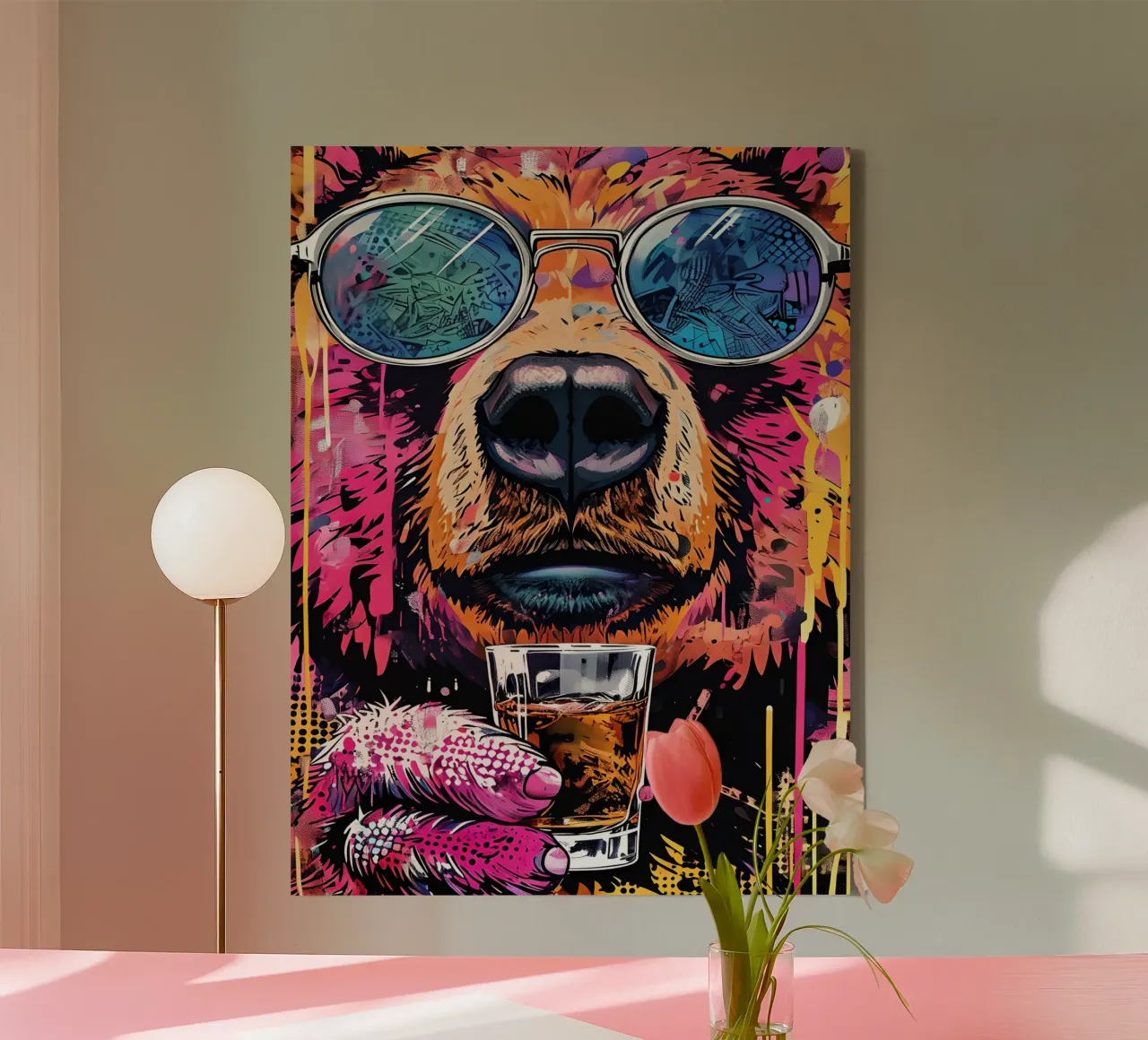 Orso cool con birra Pop Art tela da 🥝 KIWI STORE