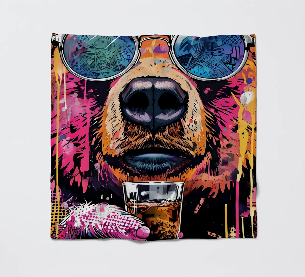 Orso cool con birra Pop Art coperta in pile da 🥝 KIWI STORE
