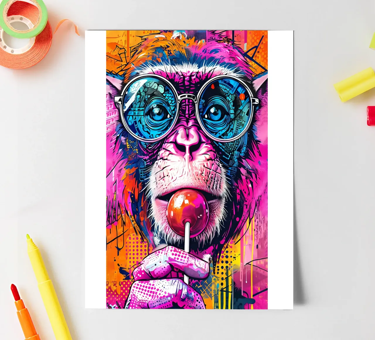Scimmia pop art con lecca-lecca foglio adesivo da 🥝 KIWI STORE