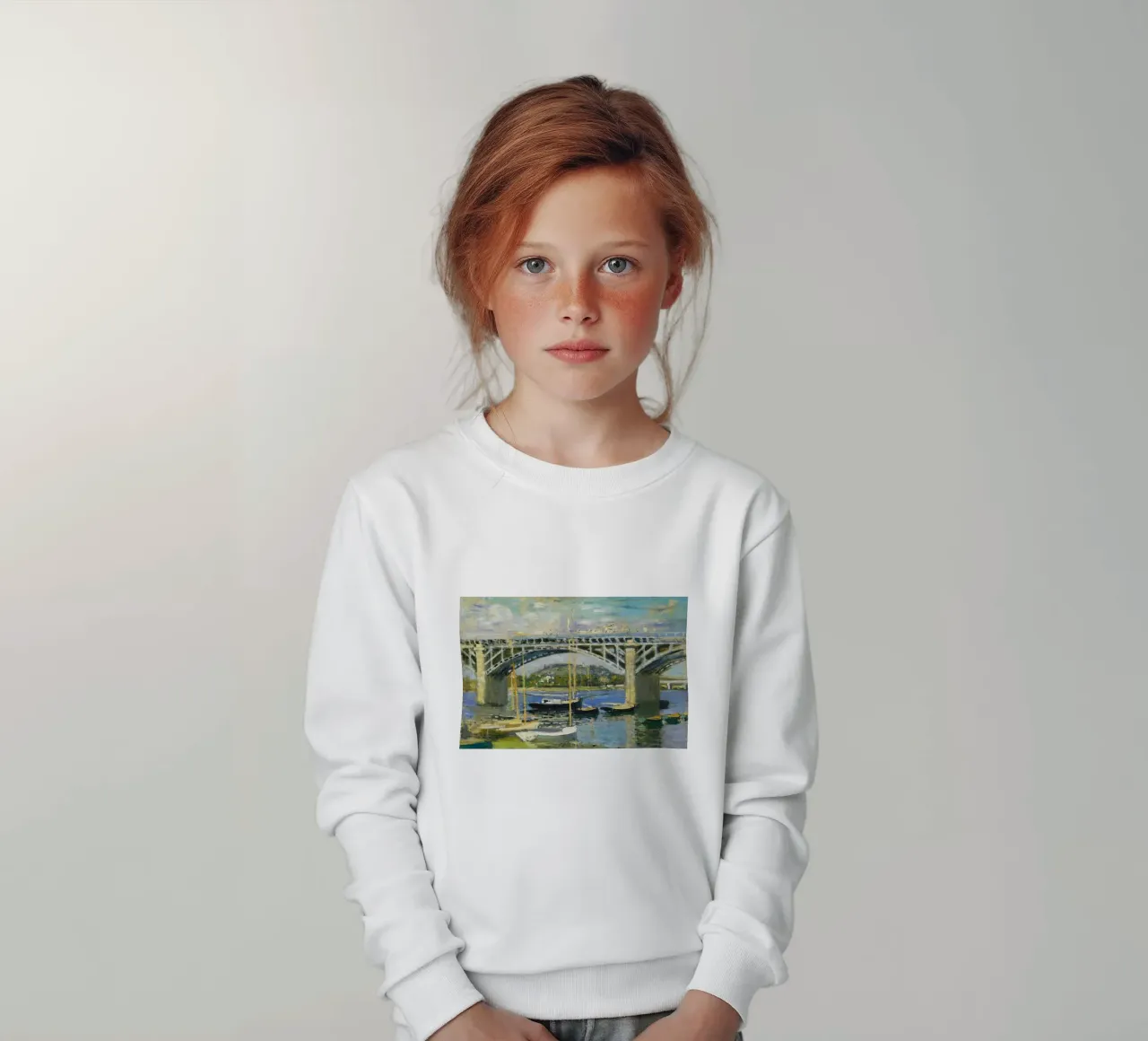 Ponte sul fiume ad Argenteuil felpa bambino da RodneyArt