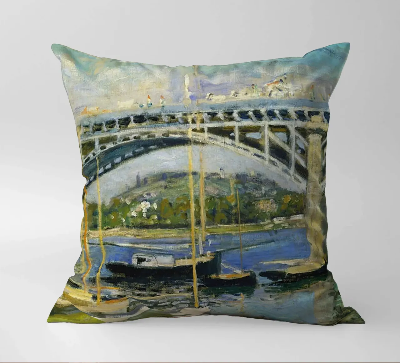 Ponte sul fiume ad Argenteuil cuscino da RodneyArt
