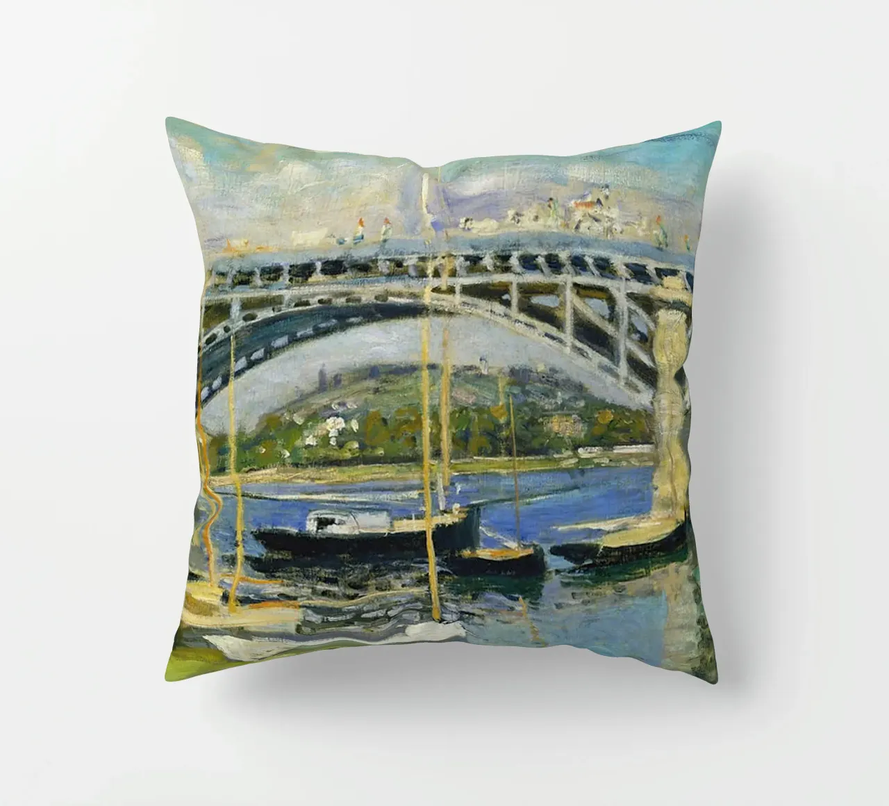 Ponte sul fiume ad Argenteuil cuscino da RodneyArt