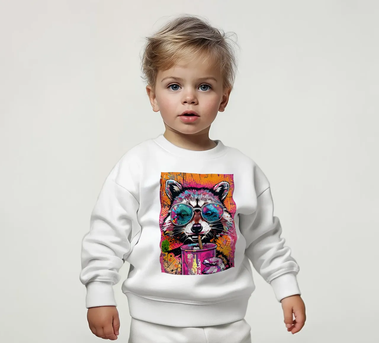 Procione cool con occhiali da sole e bevanda felpa neonato da 🥝 KIWI STORE