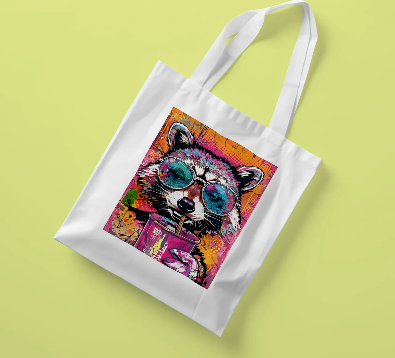 Cool Raccoon with Sunglasses and Drink tote bag by 🥝 KIWI STORE