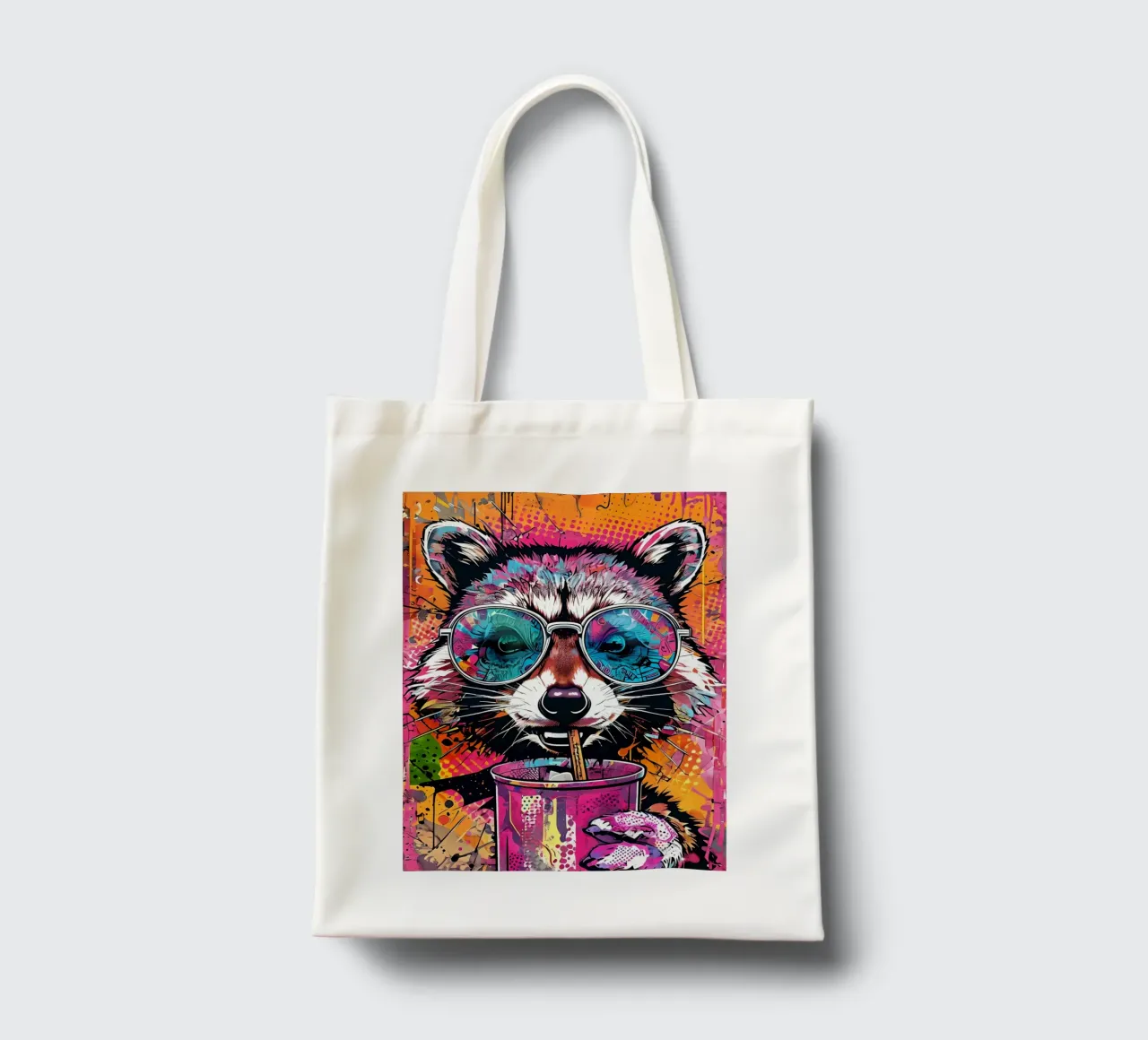 Cool Raccoon with Sunglasses and Drink tote bag by 🥝 KIWI STORE