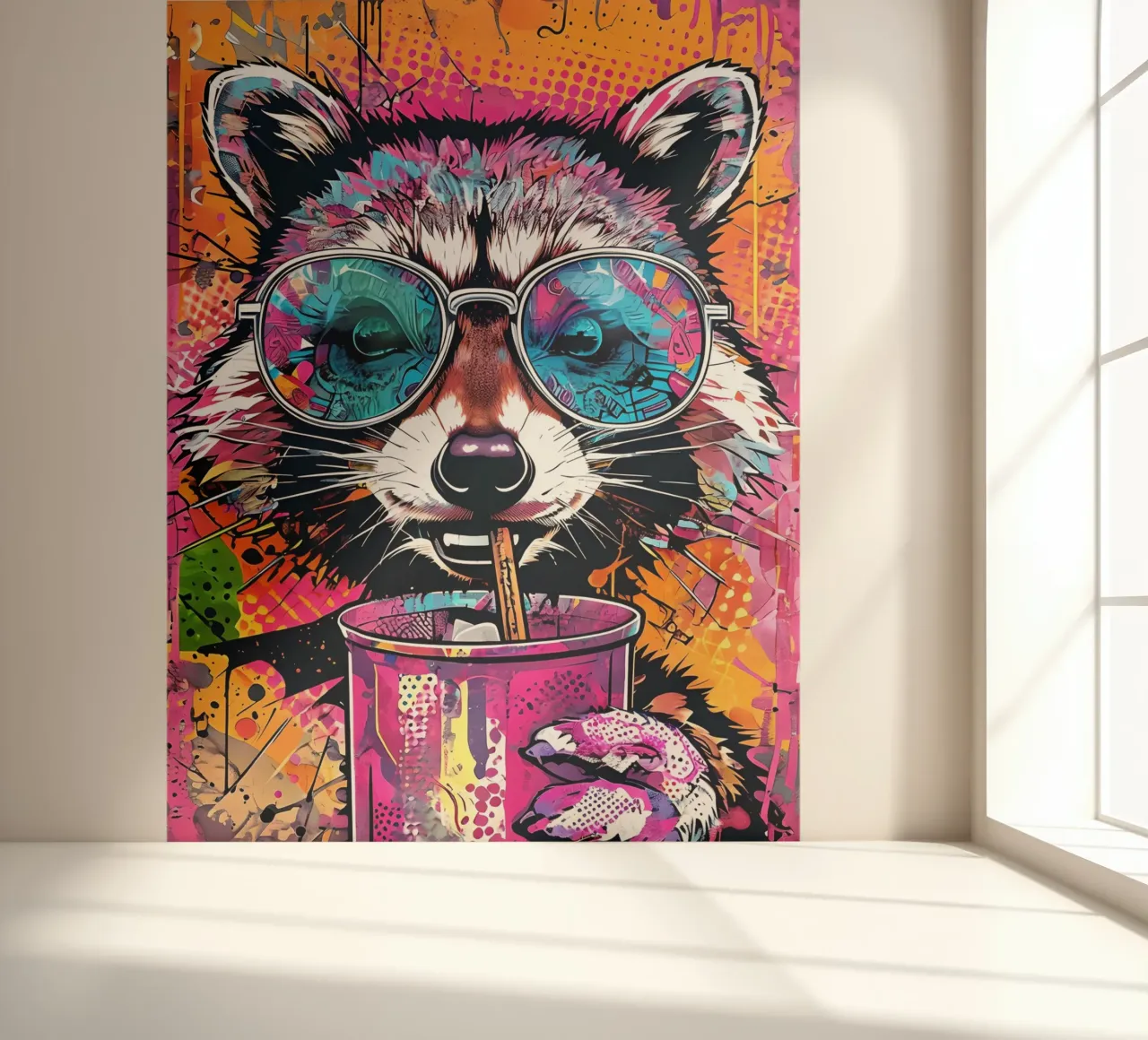 Cool Raccoon with Sunglasses and Drink photo wallpaper by 🥝 KIWI STORE