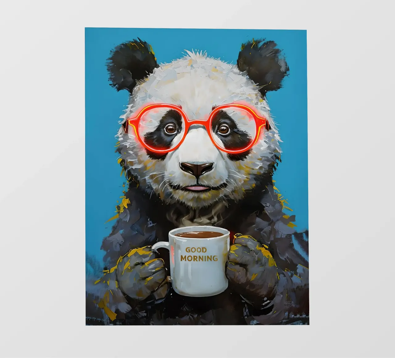 Panda bear painting with coffee cup backlit film by 🥝 KIWI STORE