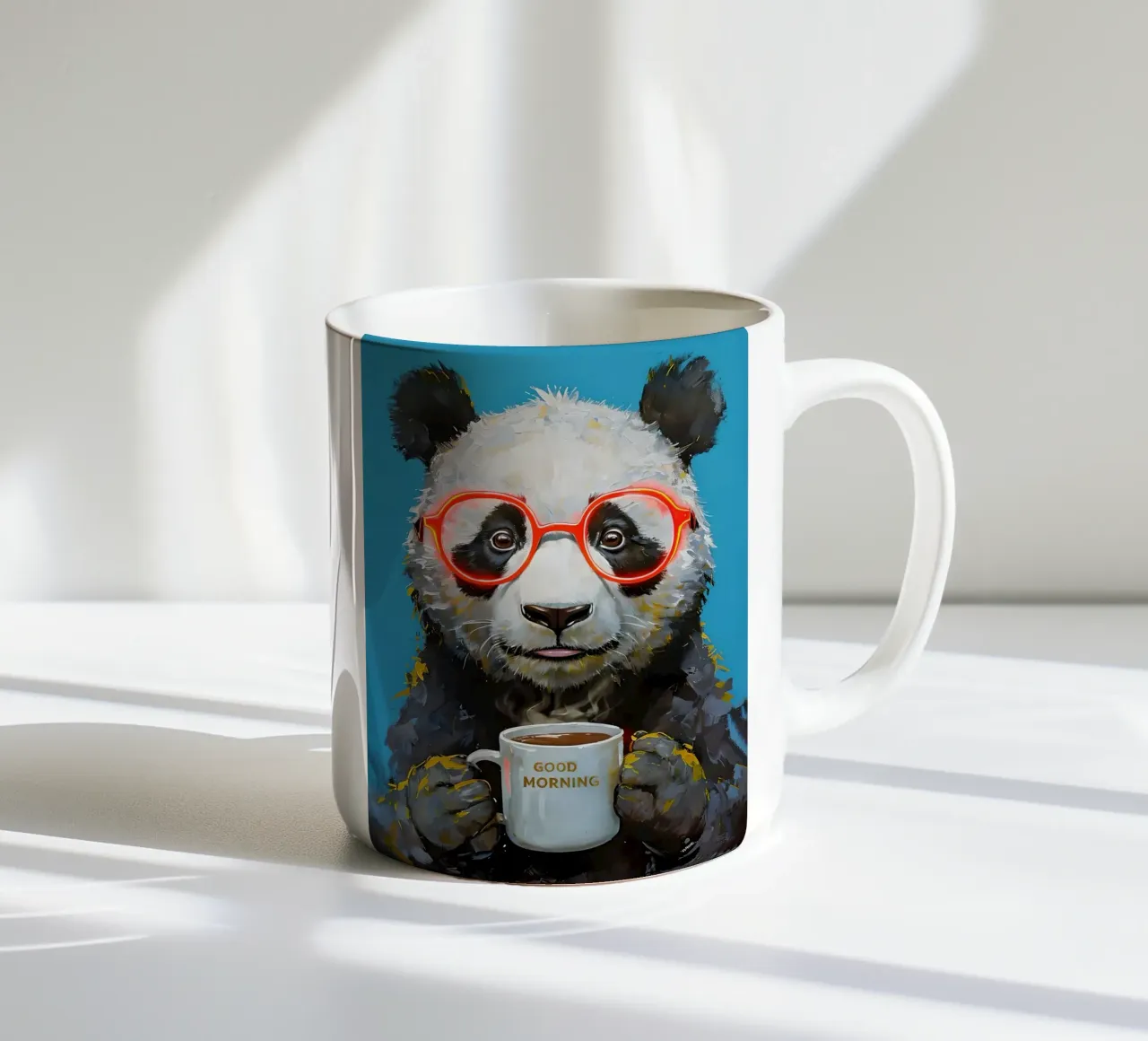 Panda bear painting with coffee cup ceramic mug by 🥝 KIWI STORE