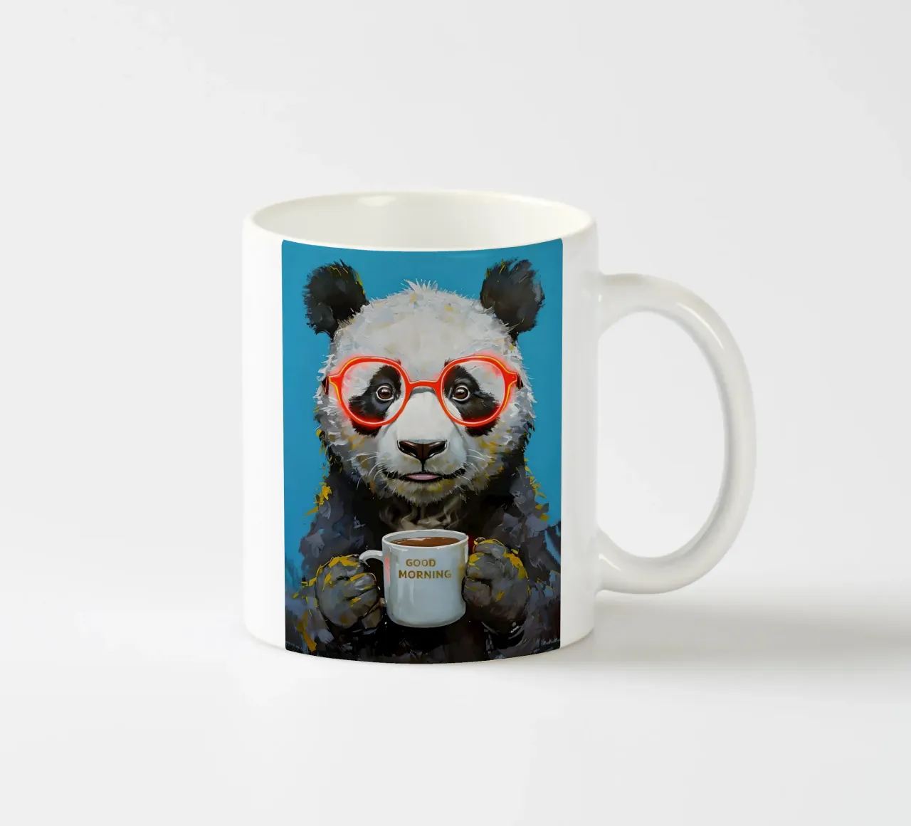 Panda bear painting with coffee cup ceramic mug by 🥝 KIWI STORE