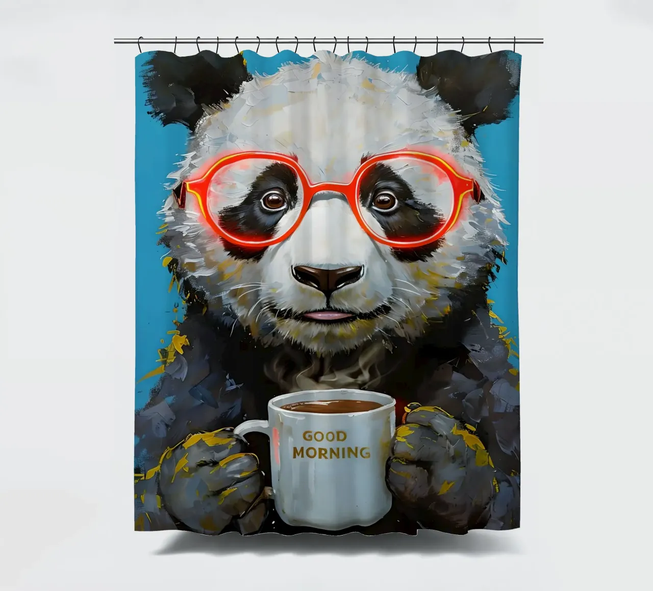 Panda bear painting with coffee cup shower curtain by 🥝 KIWI STORE