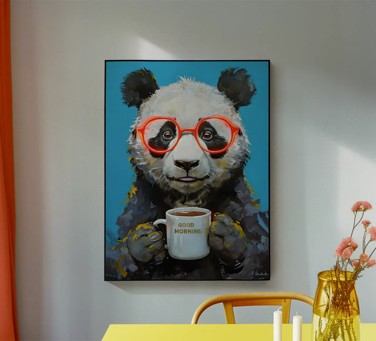 Panda bear painting with coffee cup acrylic glass by 🥝 KIWI STORE
