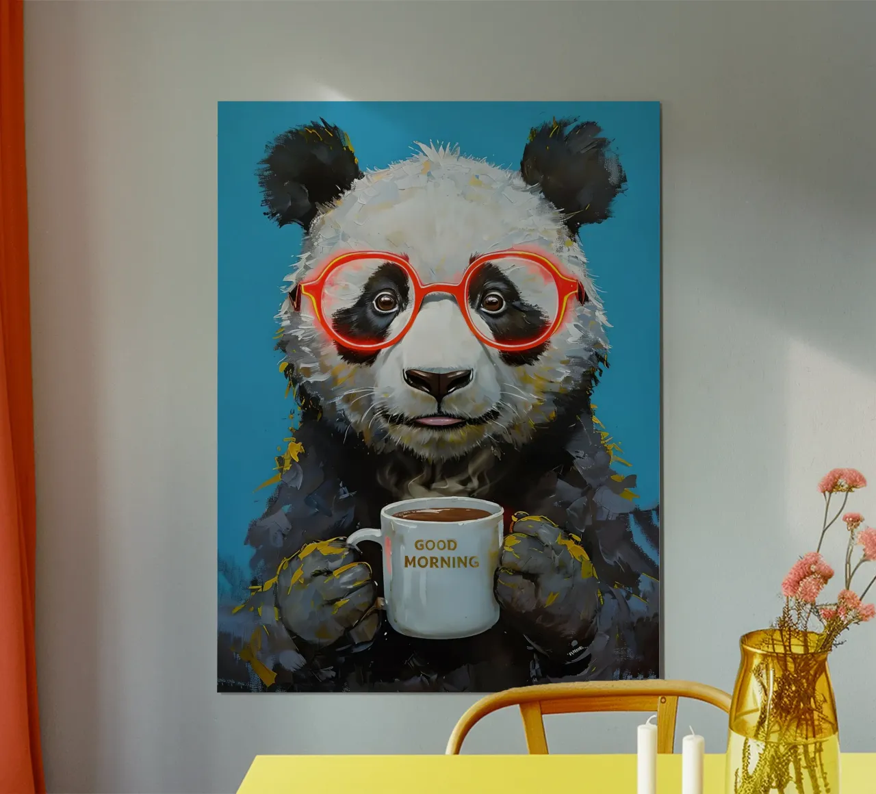 Panda bear painting with coffee cup hahnemühle by 🥝 KIWI STORE
