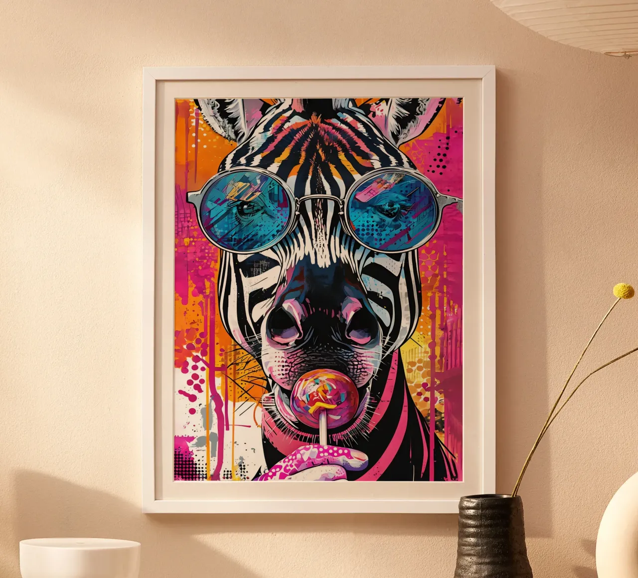 Zebra cool con lecca-lecca Pop Art poster con telaio in plastica da 🥝 KIWI STORE