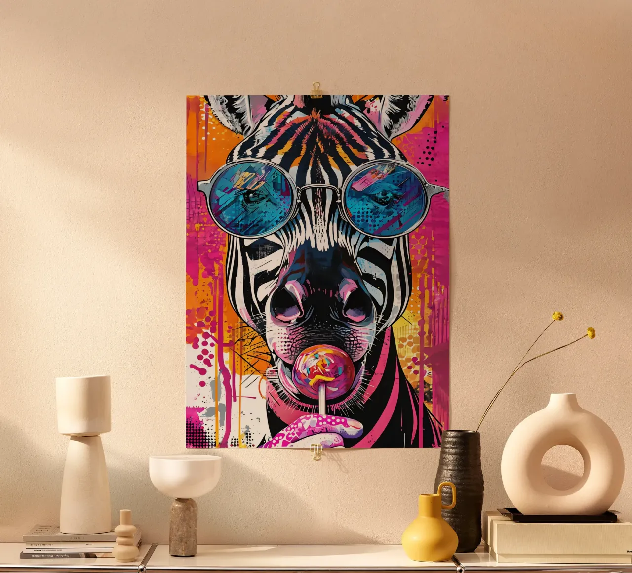 Zebra cool con lecca-lecca Pop Art poster con telaio in plastica da 🥝 KIWI STORE