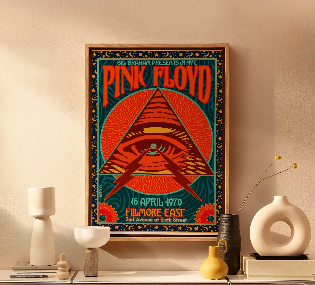 PINK FLOYD AT THE FILLMORE EAST 1970 canvas met Baklijst van DGUnder